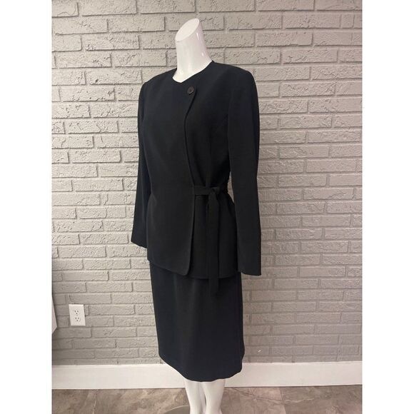 Kasper ASL Black Faux Wrap Blazer Skirt Set Size 10 - Picture 7 of 13